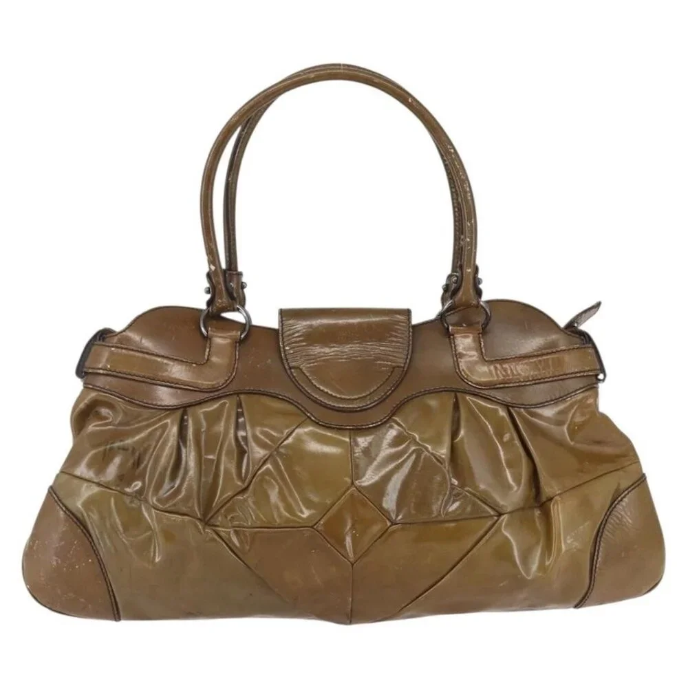 Authentic Salvatore Ferragamo Gancini Shoulder Bag Enamel Brown Silver - Picture 10 of 16